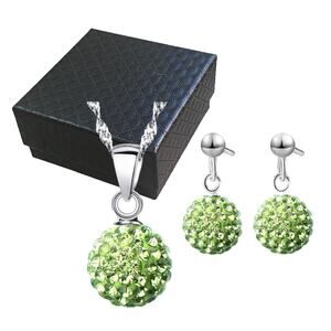 Light Green Crystal Rhinestone Disco Ball Necklace & Drop Earrings Set